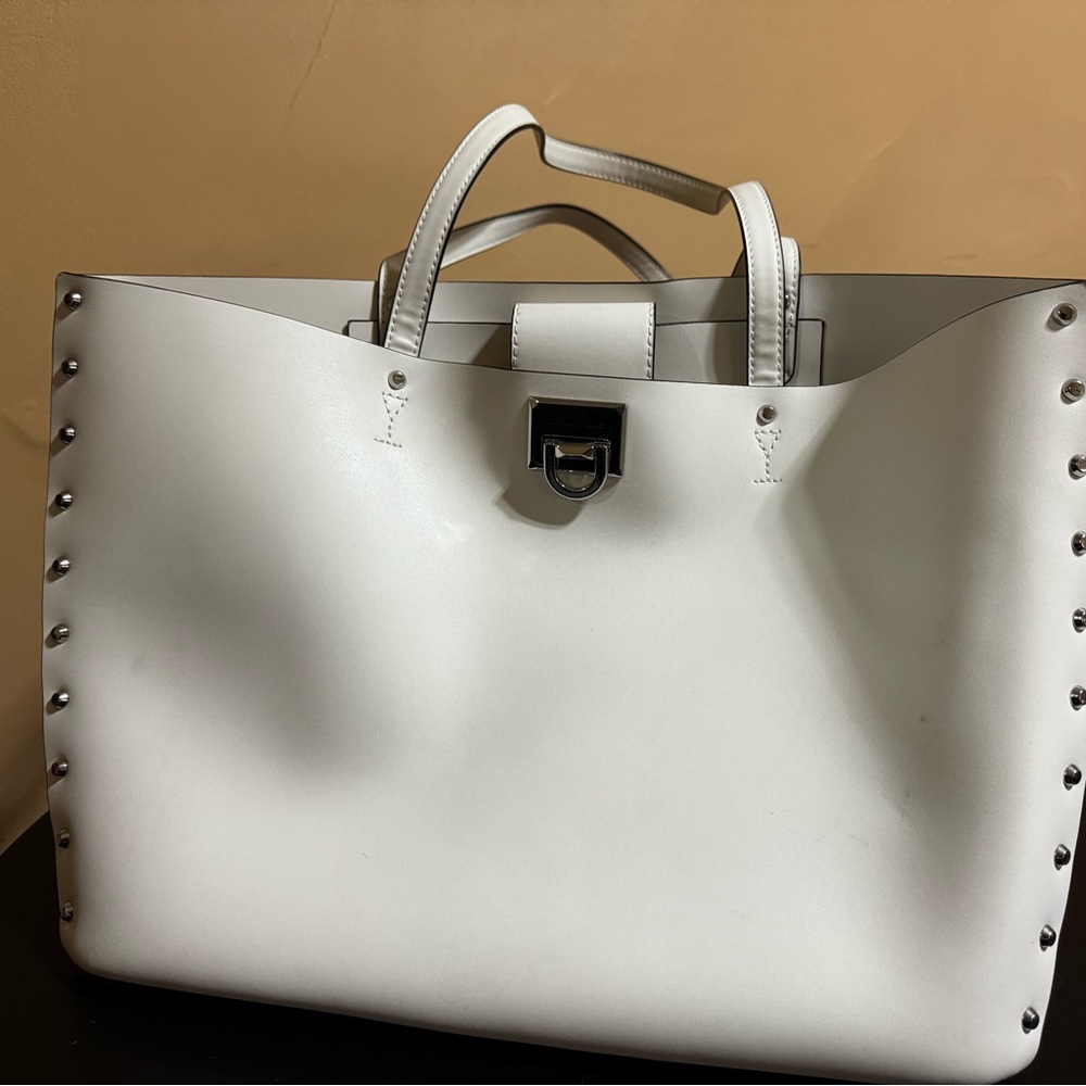 Michael Kors gently used large white leather tote bag